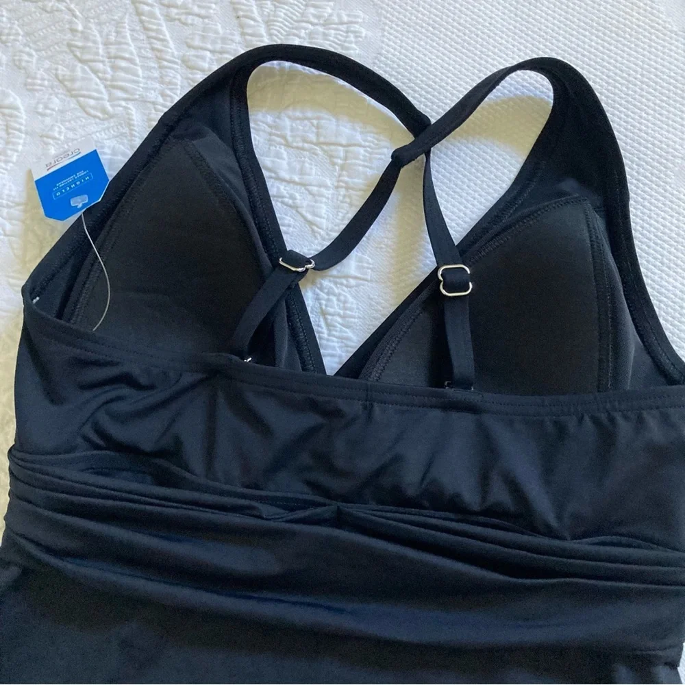 NWT Lands End swim tankini swimsuit top wire free black chlorine resistant S